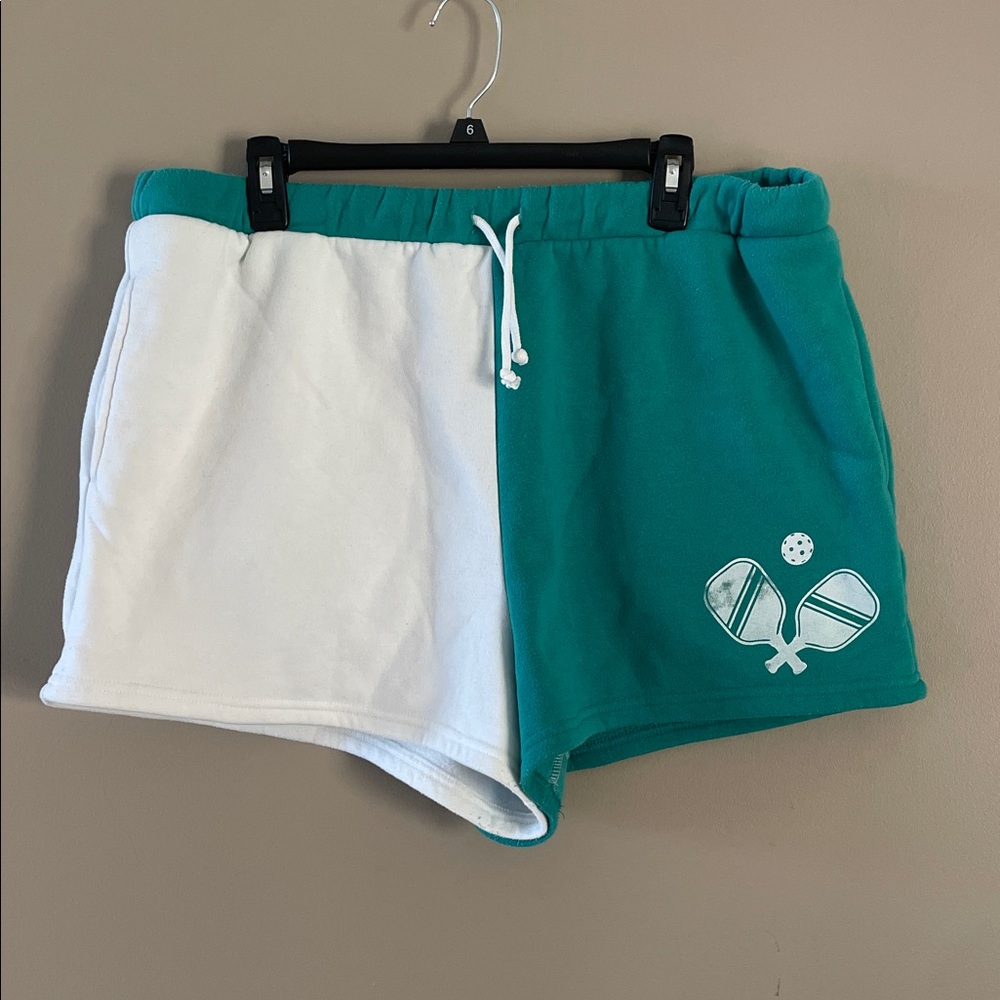 Green and White Color Block Pickleball Shorts